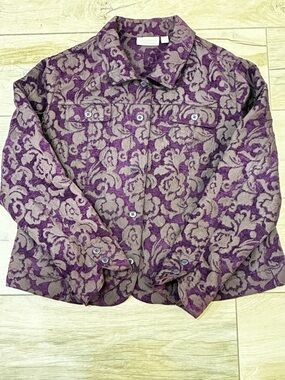 Vintage 90’s croft & barrow Purple and Taupe Floral Jacquard quilted  Jacket